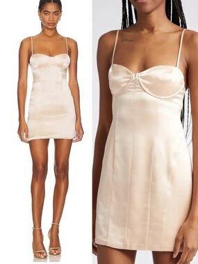 Retrofete Cosmo Satin Mini Dress Dusty Peach Y2K Bodice Sexy